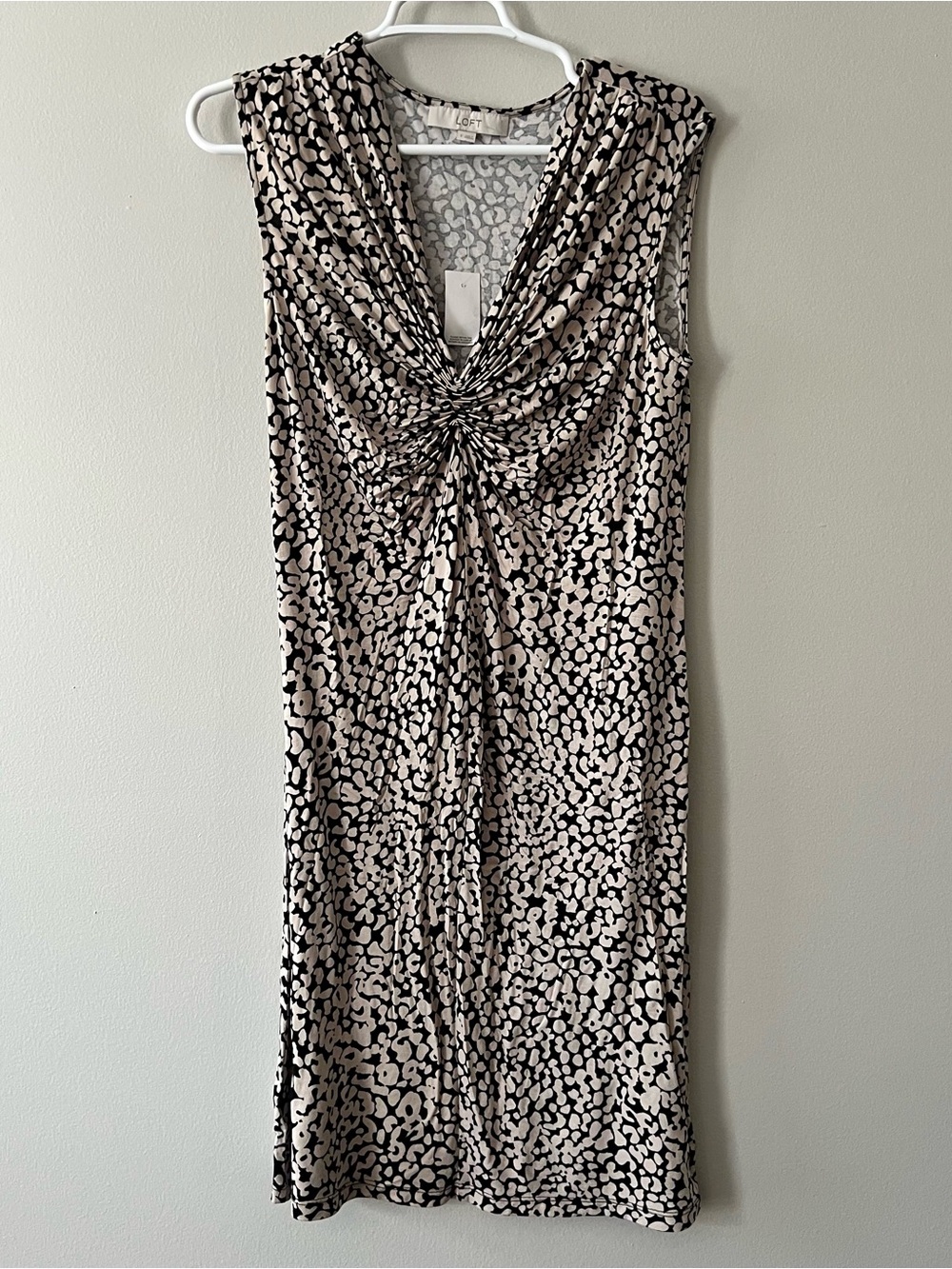 LOFT Black and Cream Twist-Front Sleeveless Dress Size Small